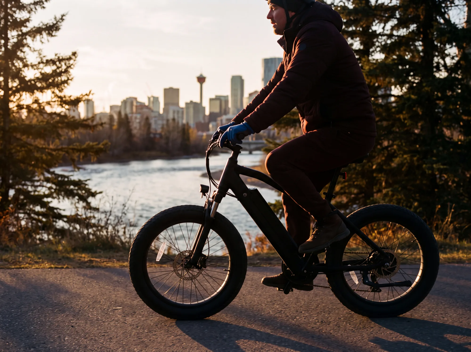 A cyclist on a street in Calgary